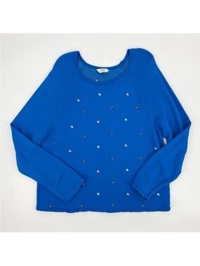 Splendid X Gray Malin Embroidered Parasol Umbrella Sweatshirt in Surf Blue XL